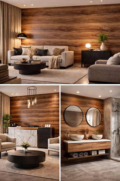 PROTOCOLE HOME - Panneaux muraux effet bois WALLNUT - revêtement mural 122x260 cm, ép. 3 mm - large