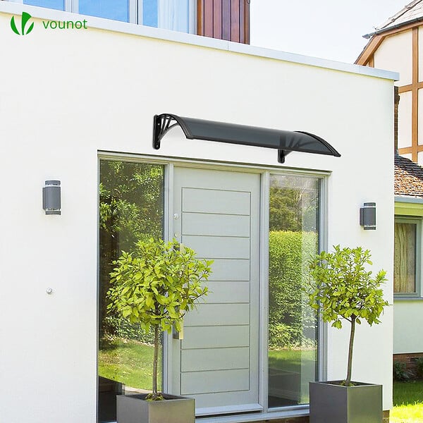 VOUNOT - Auvent de porte marquise 100x80 cm en Polycarbonate anti UV Anthracite - large