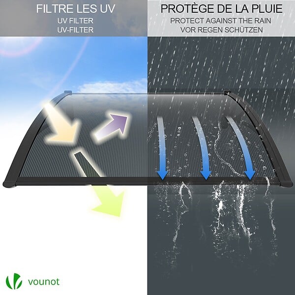 VOUNOT - Auvent de porte marquise 100x80 cm en Polycarbonate anti UV Anthracite - large