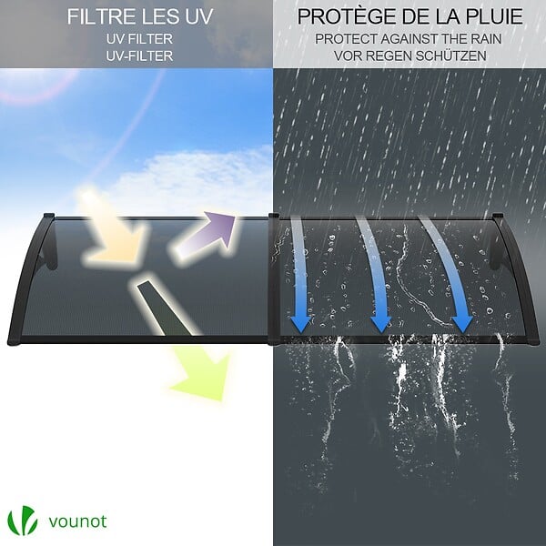 VOUNOT - Auvent de porte marquise 200x80 cm en Polycarbonate anti UV Anthracite - large