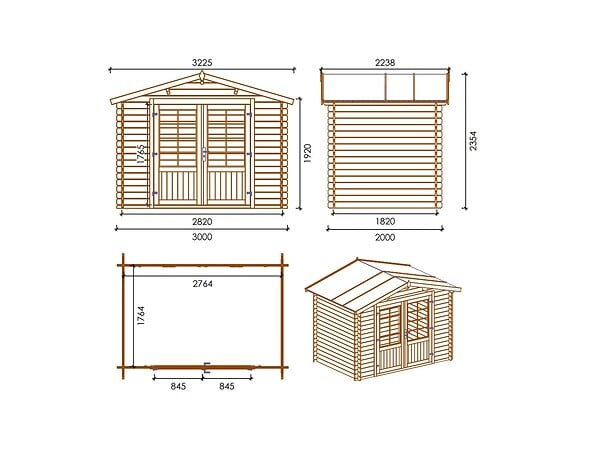 ALTANKA - Abri de jardin en bois - 6m2 - 3x2m - Ep. 28mm - Couleur: naturel - DOM420 - large