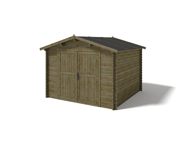 ALTANKA - Abri de jardin en bois - 9m2 - 3x3m - Traité - Ep. 28mm - Couleur: vert - DOM458 - large