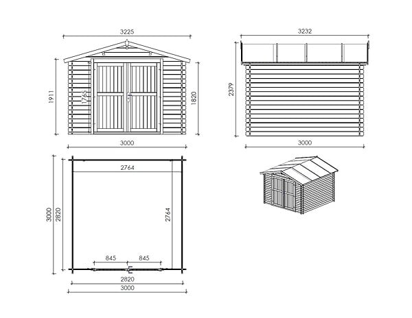 ALTANKA - Abri de jardin en bois - 9m2 - 3x3m - Traité - Ep. 28mm - Couleur: vert - DOM458 - large