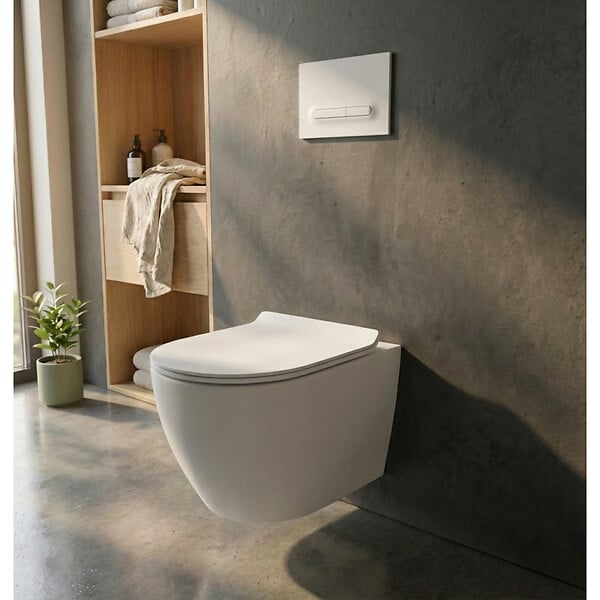 CERAMIA - PixL WC suspendu en céramique Vortex , fixations invisibles + abattant Soft-Close, Blanc mat (CEPX010RTORPWM) - large
