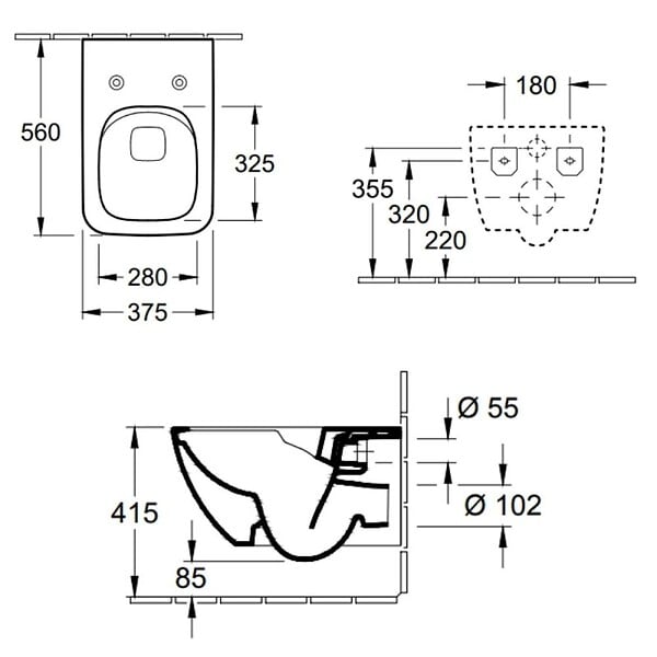 VILLEROY ET BOCH - Cuvette WC suspendu sans bride Venticello avec abattant frein de chute déclipable - large