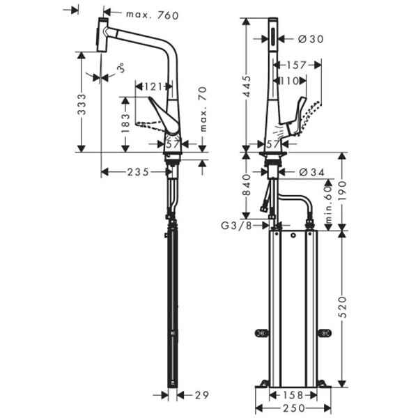 HANSGROHE - Robinet de cuisine avec douchette HANSGROHE Metris Select M71 320 sBox 2 jets chromé - large