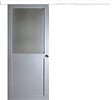 GD MENUISERIES - Porte Coulissante Athena Gris Clair Vitrée H204 x L83 cm, Rail Alu Bandeau blanc, Coquilles - vignette