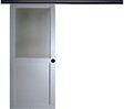 GD MENUISERIES - Porte Coulissante Athena Gris Clair Vitrée H204 x L83 cm, Rail Alu Bandeau Noir, Coquilles Noir - vignette