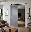 GD MENUISERIES - Porte Coulissante Athena RAL7035 h204xl83 + Rail a roulettes Noir - vignette
