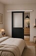 GD MENUISERIES - Porte Coulissante Athena Noir H204 x L73 cm, Rail Alu Bandeau blanc, Coquilles - vignette
