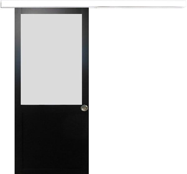 GD MENUISERIES - Porte Coulissante Athena Noir H204 x L73 cm, Rail Alu Bandeau blanc, Coquilles - large