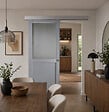 GD MENUISERIES - Porte Coulissante Athena Gris Clair Vitrée H204 x L83 cm, Rail Alu, Coquilles - vignette