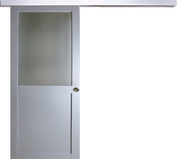 GD MENUISERIES - Porte Coulissante Athena Gris Clair Vitrée H204 x L83 cm, Rail Alu, Coquilles - large