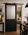 GD MENUISERIES - Porte Coulissante Athena Noir H204 x L73 cm, Rail Roulettes, Coquilles - vignette