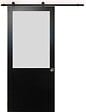 GD MENUISERIES - Porte Coulissante Athena Noir H204 x L73 cm, Rail Roulettes, Coquilles - vignette