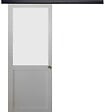 GD MENUISERIES - Porte Coulissante Athena blanc H204 x L83 cm, Rail Alu bandeau noir, Coquilles - vignette