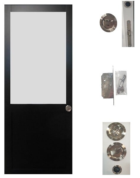 GD MENUISERIES - Porte Coulissante Athena Noir H204 x L73 cm, serrure condamnation - large