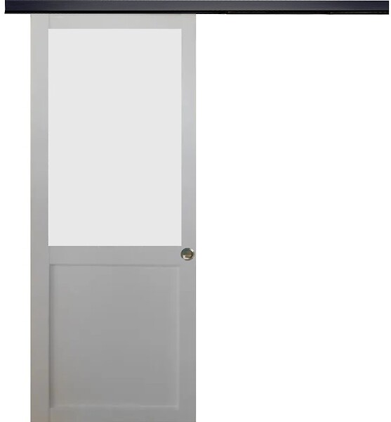 GD MENUISERIES - Porte Coulissante Athena blanc H204 x L73 cm, Rail Alu bandeau noir, Coquilles - large