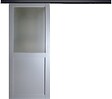 GD MENUISERIES - Porte Coulissante Athena Gris Clair Vitrée H204 x L73 cm, Rail Alu Bandeau Noir - vignette