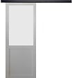 GD MENUISERIES - Porte Coulissante Athena blanc H204 x L73 cm, Rail Alu bandeau noir - vignette