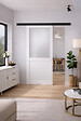 GD MENUISERIES - Porte Coulissante Athena blanc H204 x L83 cm, Rail Alu bandeau noir - vignette