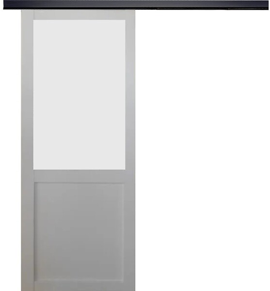 GD MENUISERIES - Porte Coulissante Athena blanc H204 x L83 cm, Rail Alu bandeau noir - large