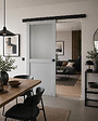 GD MENUISERIES - Porte Coulissante Athena Gris Clair Vitrée H204 x L73 cm, Rail Alu Bandeau Noir, Coquilles Noir - vignette