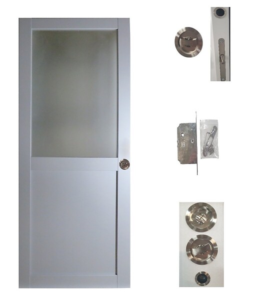 GD MENUISERIES - Porte Coulissante Athena Gris Clair Vitrée H204 x L73 cm, serrure condamnation - large