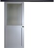 GD MENUISERIES - Porte Coulissante Athena Gris Clair Vitrée H204 x L73 cm, Rail Alu Bandeau Noir, Coquilles - vignette