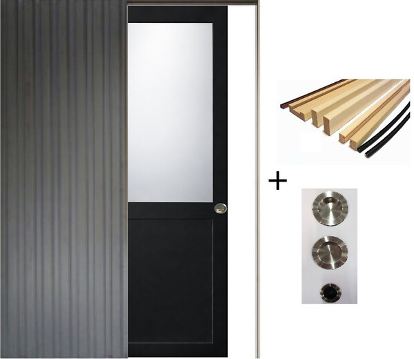 GD MENUISERIES - Porte Coulissante Athena Noir H204 x L73 cm, Galandage, kit finition (coquille et tire doigt) - large