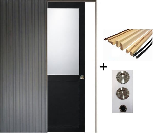 GD MENUISERIES - Porte Coulissante Athena Noir H204 x L83 cm, Galandage, kit finition (coquille et tire doigt) - large