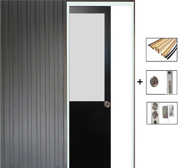 GD MENUISERIES - Porte Coulissante Athena Noir H204 x L93 cm, Galandage, kit finition - large