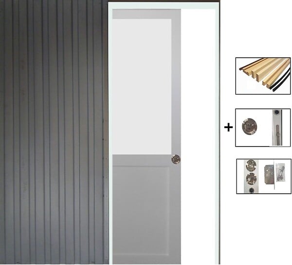 GD MENUISERIES - Porte Coulissante Athena blanc H204 x L93 cm, Galandage, kit de finition - large