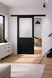 GD MENUISERIES - Porte Coulissante Athena Noir H204 x L93 cm, Rail alu Bandeau Noir, Coquilles - vignette