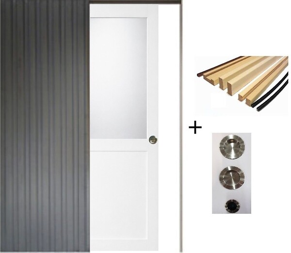 GD MENUISERIES - Porte Coulissante Athena Blanc H204 x L73 cm, Galandage, kit finition (coquille et tire doigt) - large