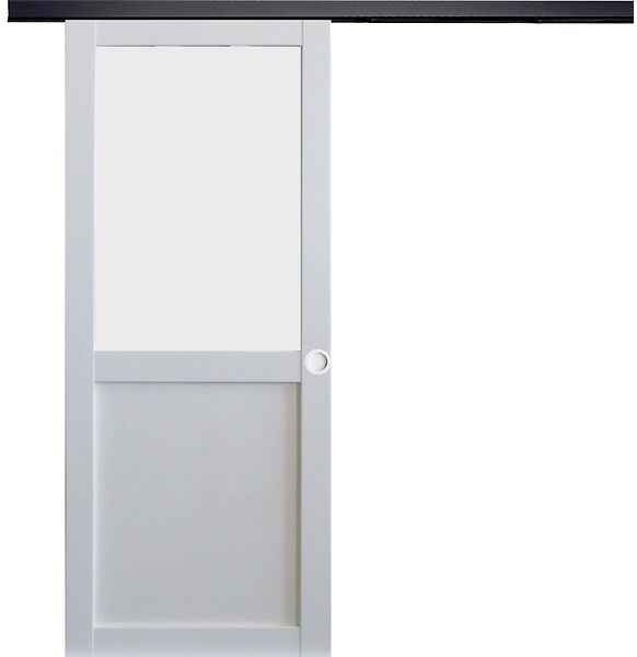 GD MENUISERIES - Porte Coulissante Athena blanc H204 x L73 cm, Rail Alu bandeau noir, Coquilles blanc - large