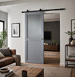 GD MENUISERIES - Porte Coulissante Athena Gris Clair Vitrée H204 x L83 cm, Rail Roulettes, Coquilles - vignette