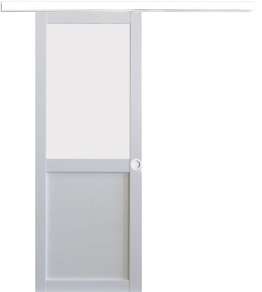 GD MENUISERIES - Porte Coulissante Athena Blanc H204 x l93 cm, Rail alu Bandeau Blanc, Coquilles blanc - large