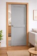 GD MENUISERIES - Porte Coulissante Athena Gris Clair 2 panneaux H204 x L83 cm, Galandage, kit finition (coquille et tire doigt) - vignette