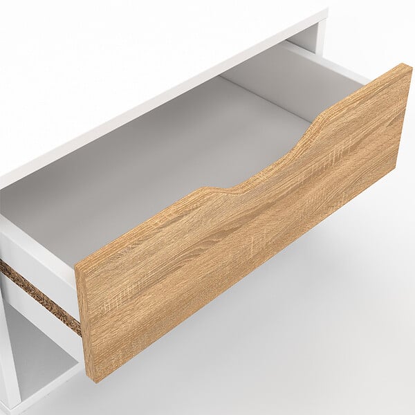 ID MARKET - Lot de 2 tables de chevet murales CATHY 1 tiroir avec niche façon hêtre et blanc - large