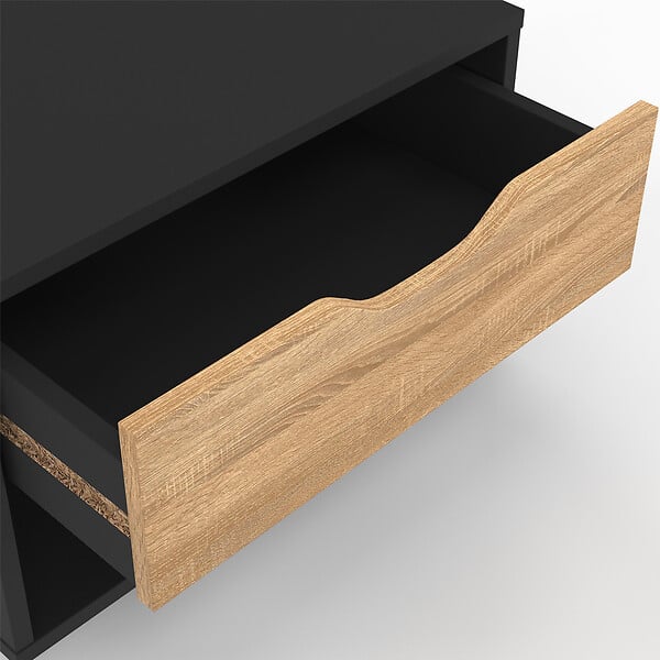 ID MARKET - Lot de 2 tables de chevet murales CATHY 1 tiroir avec niche façon hêtre et noir - large