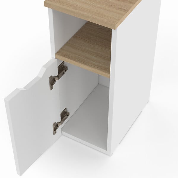 ID MARKET - Lot de 2 tables de chevet étroites ANOUK 1 porte avec niche blanc et bois - large