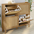 ID MARKET - Meuble à chaussures 20 paires HANAE 4 portes effet naturel cannage - vignette
