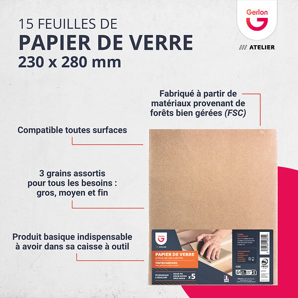 GERLON - Feuilles abrasives silex 230x280mm - Assortiment grains - 15 - large
