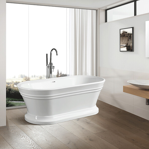 STANO - Baignoire îlot design sur socle ovale SEATTLE blanche 150 cm - large
