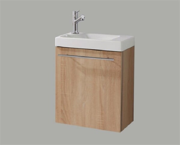 PLANETE BAIN - Meuble Lave-mains Blanc brillant pour robinet à gauche Solo - large