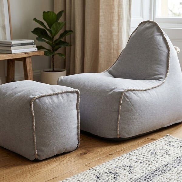 SOO  SANTAI - Fauteuil poire enfant avec repose pieds 75x60x65/45x60x35 cm SANS billes Gris (MBINDR3260-2) - large