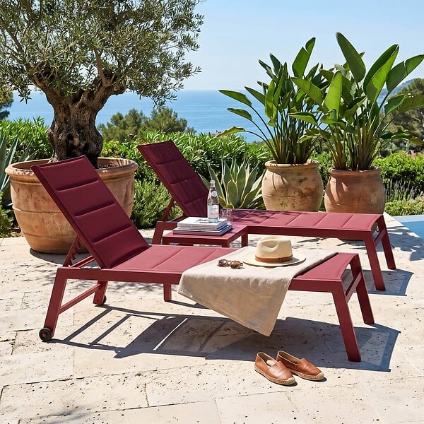 OVIALA - Lot de 2 bains de soleil en aluminium et textilène pourpre - Nouméa - large