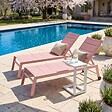 OVIALA - Lot de 2 bains de soleil en aluminium et textilène rose poudré - Nouméa - vignette
