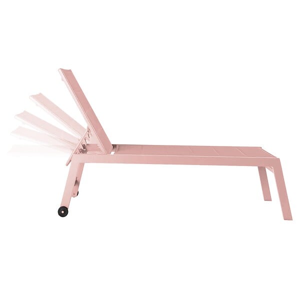 OVIALA - Lot de 2 bains de soleil en aluminium et textilène rose poudré - Nouméa - large